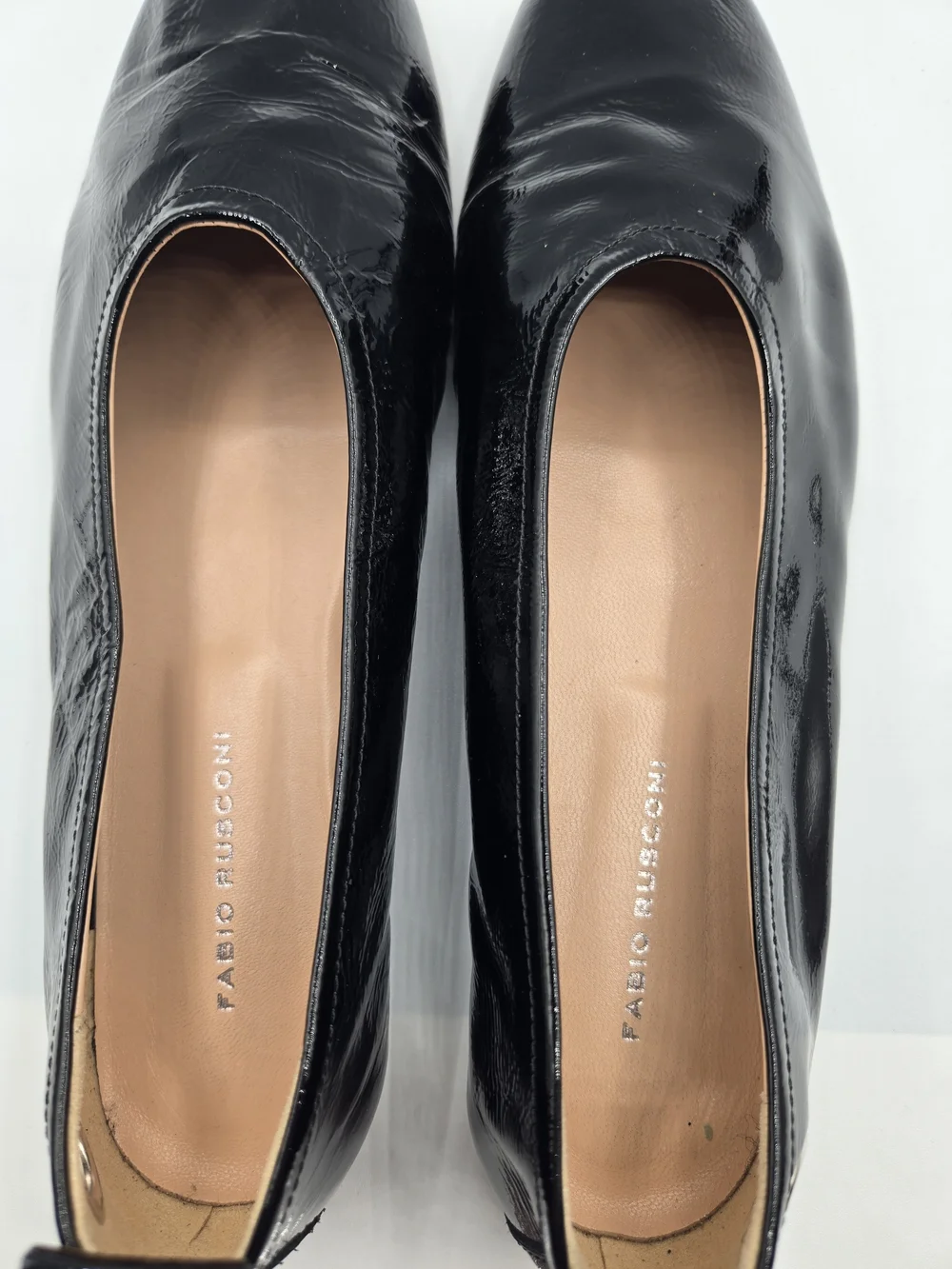 Fabio Rusconi Black Patent Leather Square Toe Ballet Flats Shoes 39.5 Italy
